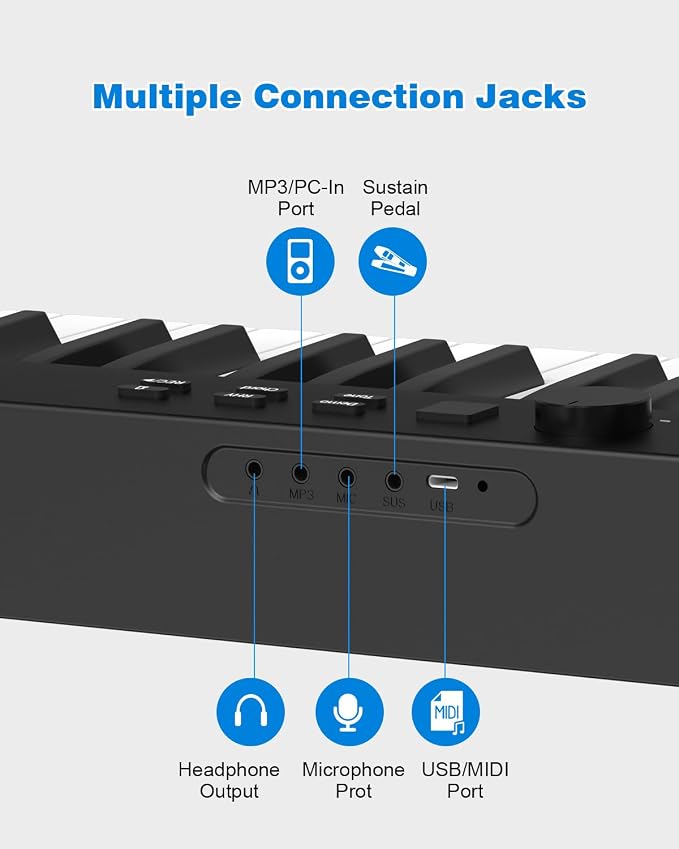 Folding Piano Keyboard 88 Key, Portable Piano Keyboard with Standard Semi Weighted Key, Foldable Piano Support Bluetooth/MIDI with Pedal, Speakers, Ideal for Beginner and Adult