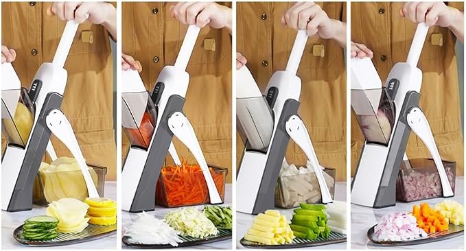 Adjustable Mandoline Slicer & Vegetable Chopper - Professional Kitchen Food Slicer, Multifunctional Potato Cutter, French Fry & Salad Chopper with 5 Blades (Blue)