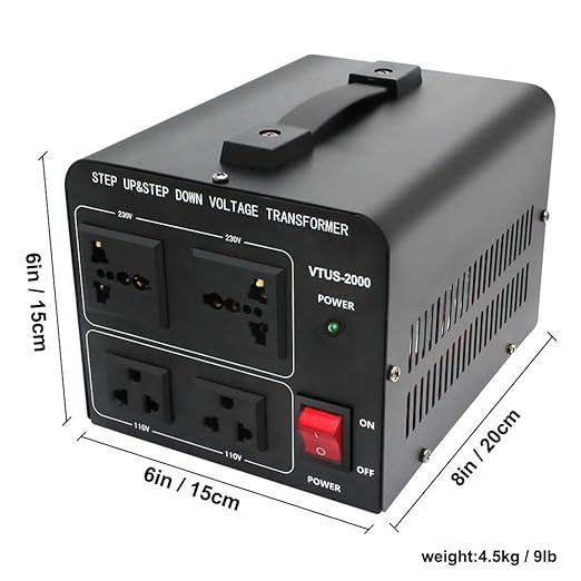 Yinleader 110V to 220V Voltage Converter Transformer 2000W Step Up/Down 110/120 Volt - 220/240 Volt Converter