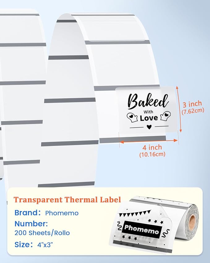 Phomemo 241BT 4X6 Wireless Thermal Printer & 200Pcs Transparent Thermal Label 4x3, Label Printers for Shipping Package, Compatible with iPhone, Android, Amazon, Shopify, UPSP, Pink