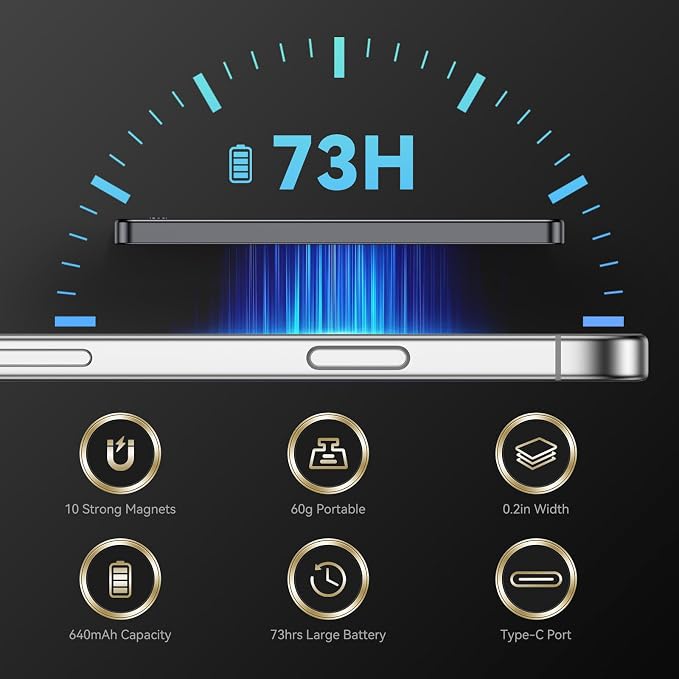 Magnetic AI Voice Recorder-73H Battery, Transcribe&Summarize with AI Noise Cancellation, USB-C Charge Recording Device, 64GB Audio Recorder for Lectures, Meetings, Calls, Interviews, 112 Languages