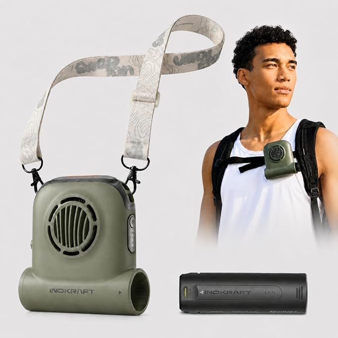 InoKraft Portable Fan Rechargeable for Hiking & Camping, Clip-On Waist Fan with Swappable 4Ah Rechargeable Battery, 49 ft/s Turbo Airflow, Up to 13H+ Runtime