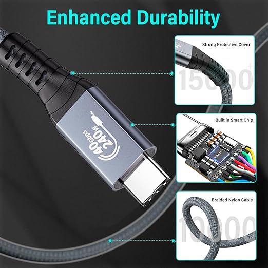 QCEs USB 4 Cable for Thunderbolt 4 Cable 6.6Ft, USB C to C for Thunderbolt 4/3 8K Video Display 40Gbps Data Transfer 240W PD Charging Compatible with iPhone 17/16, MacBook, Hub, SSD, USB-C Monitor