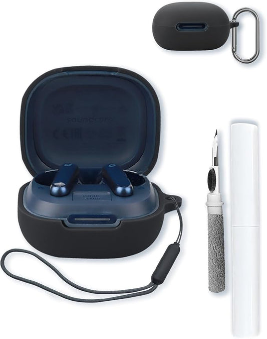 Case for Anker Soundcore P40i True Wireless Earbuds,Soft Protective,BOVUGAC Silicone Case Cover with Keychain & Cleaning Kit & Lanyard for Soundcore P40i by Anker -Black