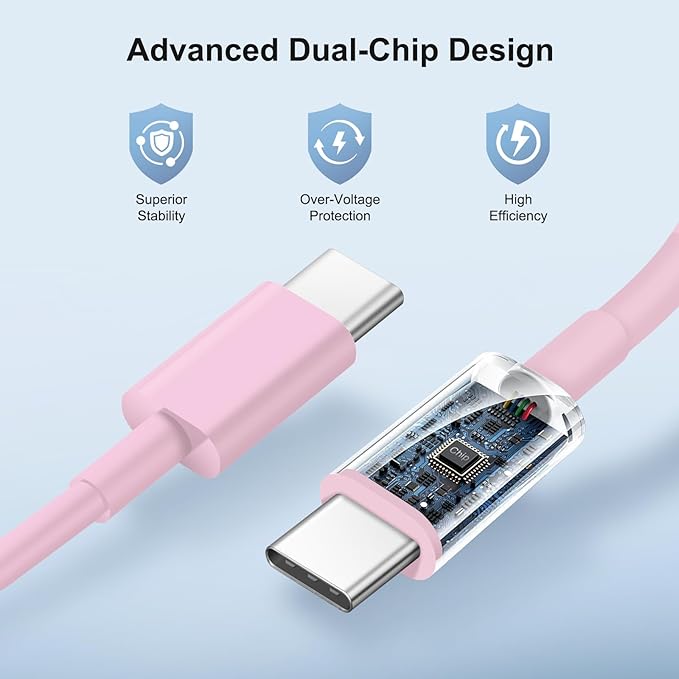 40W USB C Charger Block, iPhone 17 16 15 Charger Fast Charging,2-Pack 4-Port Fast Charging Block with 10FT Type C Cable Multiport Power Block for iPhone Air/iPhone17/16/15 Pro Max/iPad/Samsung(Pink)