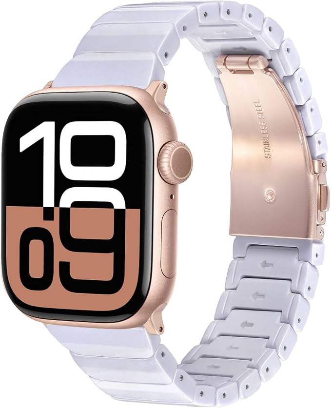 V-MORO Resin Band Compatible with Series 7/8/9/10 Apple Watch Bands 41mm/40mm/38mm/42mm Fashion Strap for iWatch Series 6/5/4/3/2/1/SE/SE3 Lightweight Bracelet Wristband Women(Classic Pure White)