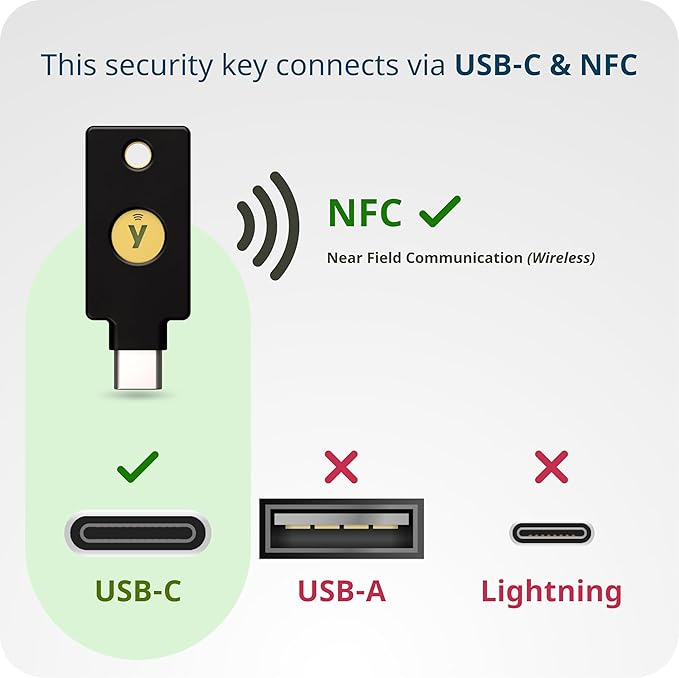 Yubico - Security Key C NFC - Basic Compatibility - Multi-Factor authentication (MFA) Security Key and passkey, Connect via USB-C or NFC, FIDO Certified (Pack of 2)