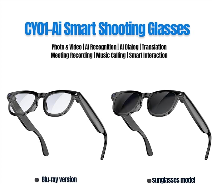 AI Smart Glasses with Camera, 4K Photos & 1080P Video,Real-Time Translation, Bluetooth 5.3, Assistant Conversation, Suitable for Vlogging,Cycling, Hiking Travel, Business