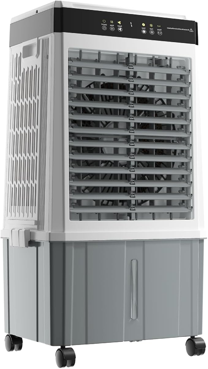 Uthfy 1300CFM Swamp Cooler Air Conditioner, Evaporative Air Cooler with 2 Gal Water Tank, 3-Sided Cooling Pads, 4 Mode, 12H Timer, Portable Cooling Fan for Indoor Room, Bedroom, Living Room, Garage