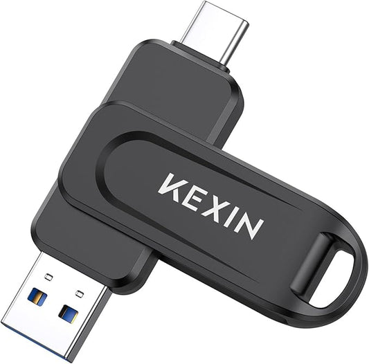 KEXIN Dual 32GB Flash Drive USB-A & Type-C Thumb Drive 3.0 100MB/s Swivel USB Drive 32GB Memory Stick for Smartphone Tablet iPhone 15/16 Car Game Console, Black