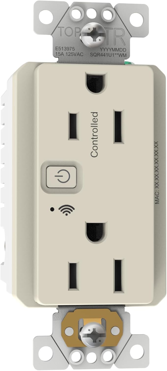 Square D by Schneider Electric X Series 15A 125V Wi-Fi Energy Monitoring Socket Outlet, Tamper Resistant, Matter Certified, Works with Alexa, Google Home, Apple Home, Matte Light Almond