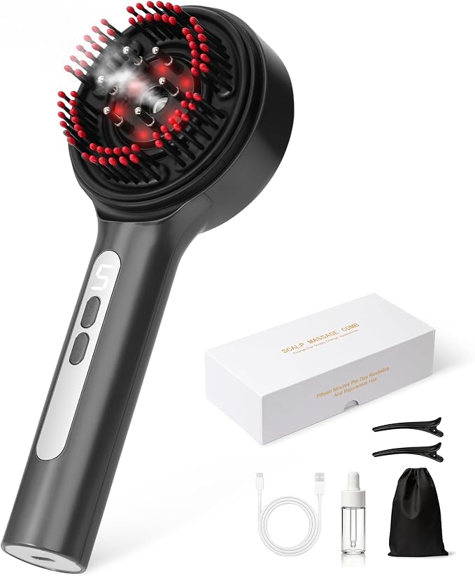 Electric Scalp Massager, 5-in-1 Scalp Spa Device with Clean Water Mist Reservoir, 3D Deep Kneading Massage, USB-C Rechargeable, Portable Scalp Care Tool