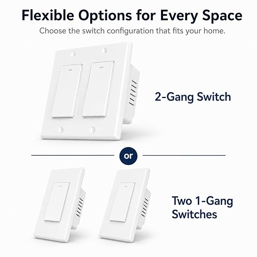 Smart Switch 2 Gang, Neutral Wire Required, 2.4GHz Wi-Fi Light Switch Compatible with Alexa and Google Home, UL Certified