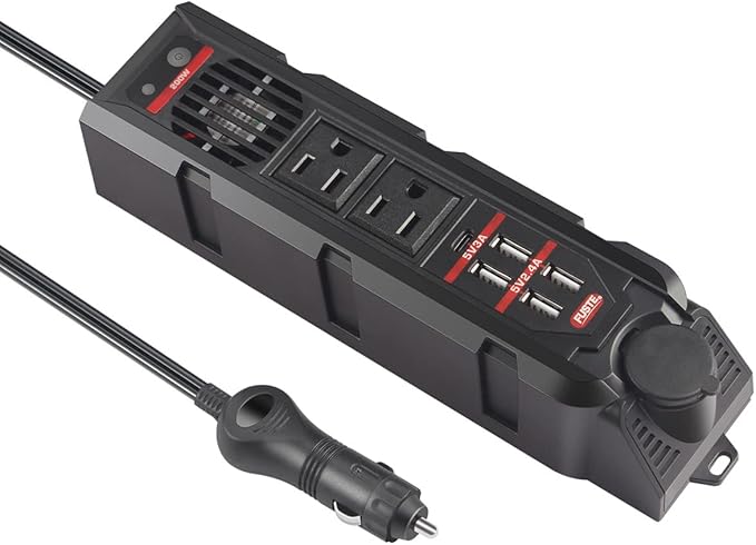 200W Car Power Inverter,DC 12V to 110V AC Vehicle Converter with Type-C Port,Dual AC Outlets and 4 Quick 2.4A USB Ports for Car Cigarette Lighter Adapter