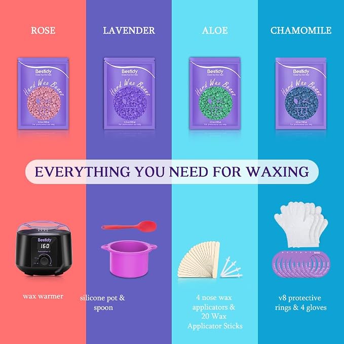 Bestidy Waxing Kit for Women & Men, Wax Warmer for Hair Removal with Digital Display, Beginner Friendly, At-Home Hair Removal Kit for Face, Bikini, Brazilian & Full Body with 40 Accessories