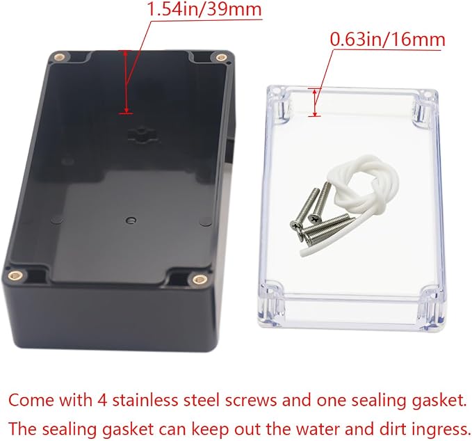 Project Box IP65 Waterproof Junction Box ABS Plastic Black Electrical Boxes DIY Electronic Project Case Power Enclosure Clear Cover 6.22"x3.54"x2.36"