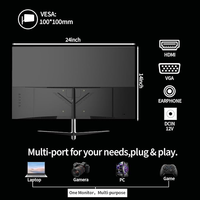 ZZA 27 Inch Curved Gaming Monitor 144Hz-1080P FHD Computer Monitor,VESA Mount,HDMI/VGA Ports,Tilt Adjustable-Black
