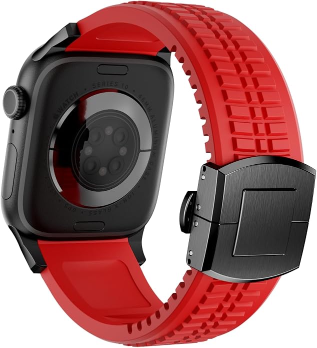 Silicone Watch Band Compatible with iWatch Ultra 2 / Ultra/Series 10 9 8 7 (44mm 45mm 46mm 49mm), Sport bands with Folding buckle, Rugged Heavy Duty Modern Design for Men