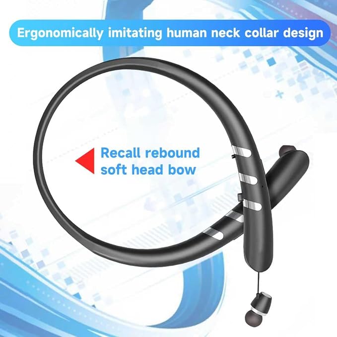 Bluetooth 5.3 Neckband Bluetooth Headphone, Sweat Resistant Noise Cancelling Stereo Headphones, and Retractable Ear Tips for Music, Conference, Videos （Bright Black）