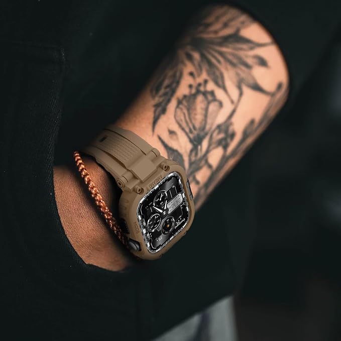 amBand Compatible with Apple Watch Series 11/10 42mm Bands Case for Men Women, M1 Sport Rugged Heavy Duty Protective Cover Tactical Strap Military Protector Bumper for iWatch Accessories - Desert Tan