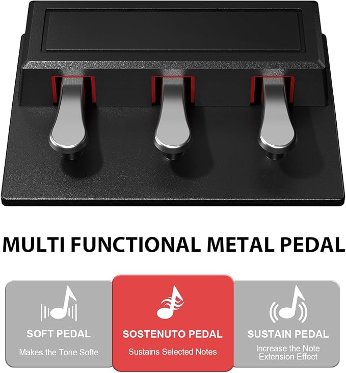 UISCOM 88 Key Digital Piano Keyboard for Beginners - Full Size Semi Weighted Wooden Electric Piano Set with Stand, Triple Pedal, Headphone,Carry Bag - Supports USB-MIDI Connecting (Wood Grain Black)
