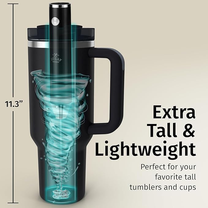 Zulay Kitchen Rechargeable Milk Frother Handheld - Frother Wand, Drink Mixer, Electric Whisk Frother, for Cappuccinos, Matcha & Protein Powder - Lux 4 Whisk 2 Speed Waterproof 2000mAh Alpha Black
