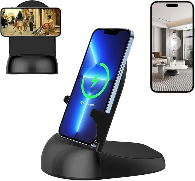 Security Camera WiFi Wireless Phone Charger, Security Cam Motion Activated,HD1080P(Rotate Lens) with 250°Viewing Angle, camaras espias ocultas for Home Office Security(2.4/5G)