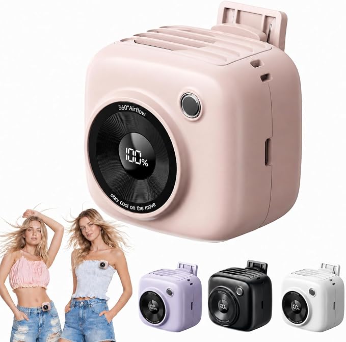 Portable Waist Fan, Rechargeable Wearable Fan w/ LED Display, 3 Speeds, 3000mAh Battery, 10H Runtime, Mini Turbo Airflow, Clip on Belt/Shirt/Hat,Travel Essentials Gift for Women,Makeup,Concert -1 PACK