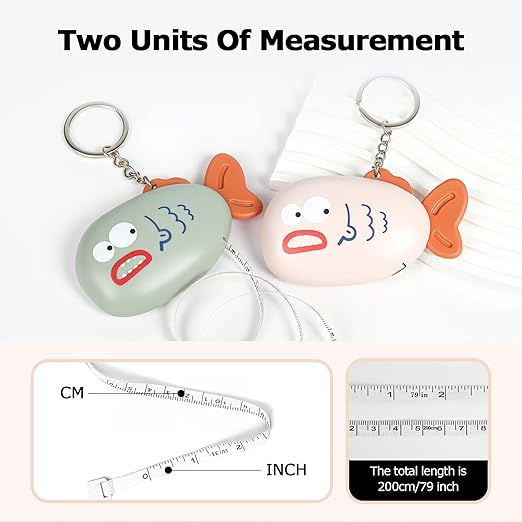 1 Pack Pink Fish Retractable Tape Measure, 2M / 79Inch Dual-Sided Scale Soft Ruler with Keychain, Measuring Tool for Body Sewing Crafts