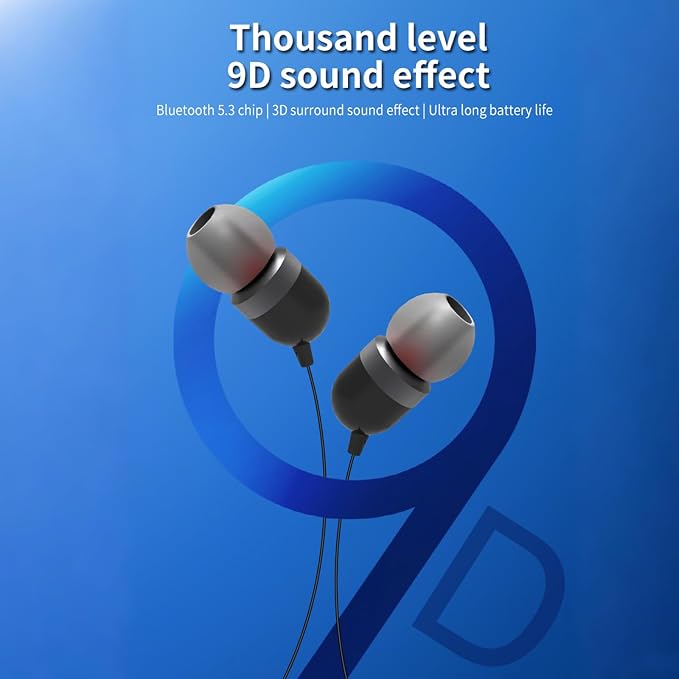 Bluetooth 5.3 Neckband Bluetooth Headphone, Sweat Resistant Noise Cancelling Stereo Headphones, and Retractable Ear Tips for Music, Conference, Videos（Bright Black）