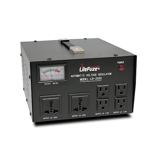 LiteFuze 2000 Watt Voltage Regulator with Transformer Step Up/Down 110V/220V - IEC Detachable Cord - Circuit Breaker (LR-2000)