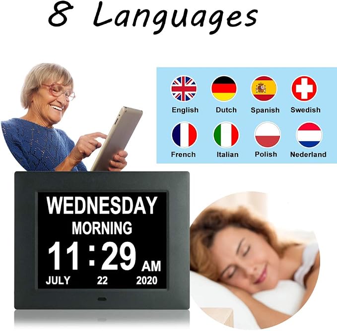 Jaihonda Extra Large Digital Calendar Dementia Clock for Seniors with Day and Date Time for Elderly Impaired Vision Memory Loss Clcoks