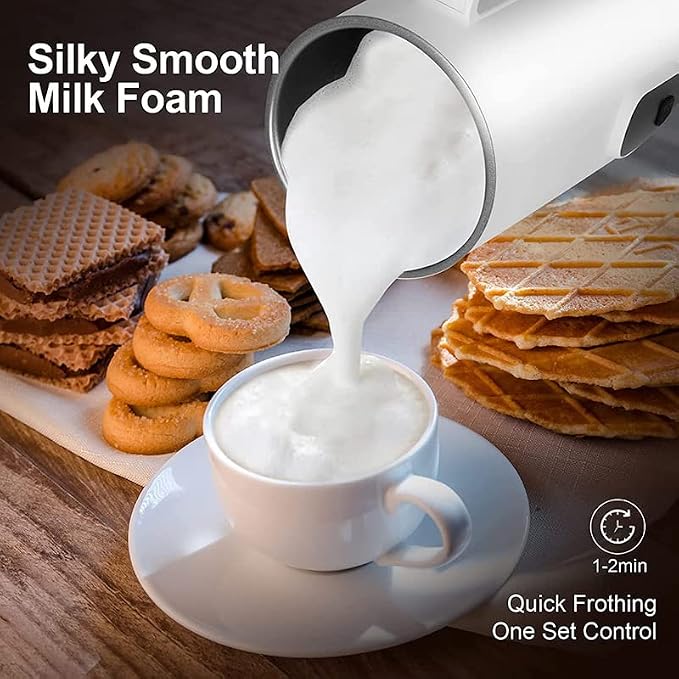 Milk frother, 4 in 1 milk frother with heating function, 580ml/19.6oz Automatic hot and cold coffee foamer, Latte, Cappuccino, Macchiato, Hot Chocolate, milk steamer with temprature control (1, Black)