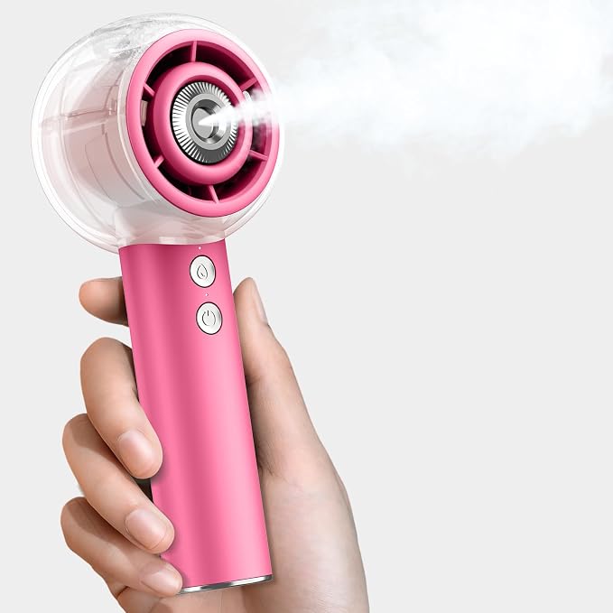 Misting Portable Handheld Fan, Powerful Turbo Motor, 6000mAh Rechargeable Battery Personal Mini Fans with 4 Strong Wind Cooling Gadgets for Travel Camping, Beach, Outdoor, Gifts for Women Men-Hot Pink