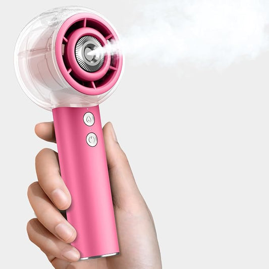 Misting Portable Handheld Fan, Powerful Turbo Motor, 6000mAh Rechargeable Battery Personal Mini Fans with 4 Strong Wind Cooling Gadgets for Travel Camping, Beach, Outdoor, Gifts for Women Men-Hot Pink