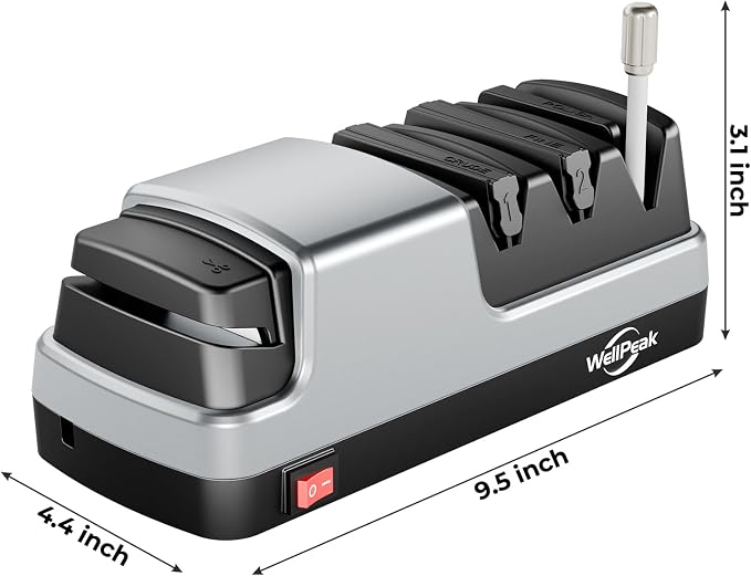 Multifunctional 4-Stage Electric Knife & Scissor Sharpener, Diamond Abrasive for Straight Edge Chef Knives, Detachable Ceramic Hone Rod for Serrated Knives Polishing