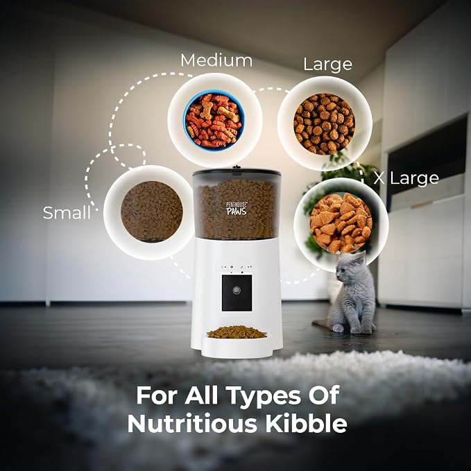 Penthouse Paws Smart HD Pet Feeder, 6L Dry Food Capacity, 1080p Camera, 2-Way Audio, Scheduled Meals, Backup Power, Easy to Clean, Anti-Jam Design for Cat & Dog, White