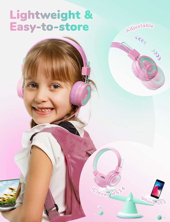 iClever Kids Headphones for School K-12, Tangle Free, 3.5mm Jack, HD Stereo, Swivel Folable Kids On Ear Headphones with Cord for Classroom/Student/Tablets/Laptop, Bulk 5Pack (Colorful 10PACK)