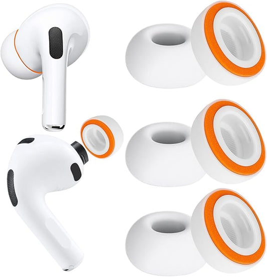 KASOTT 2025 Upgraded for AirPods Pro 3 Memory Foam&Silicone Hybrid Ear Tips, Ultimate Comfort, Anti-Slip Eartips, Superior Noise Isolation, Fits in The Charging Case, 3 Pairs (Orange, Large)
