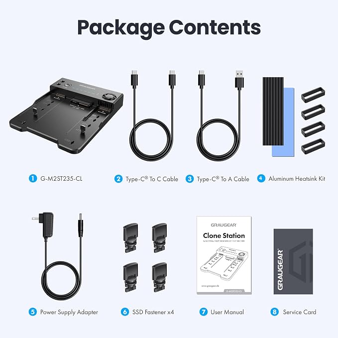 GRAUGEAR NVMe M.2 & SATA SSD/HDD Hard Drive Docking Station, USB-C 10Gbps NVMe Reader, SATA to M.2 NVMe Cloner, 2.5/3.5 Hard Drive Enclosure Clone Station, Dual Bay Offline Clone