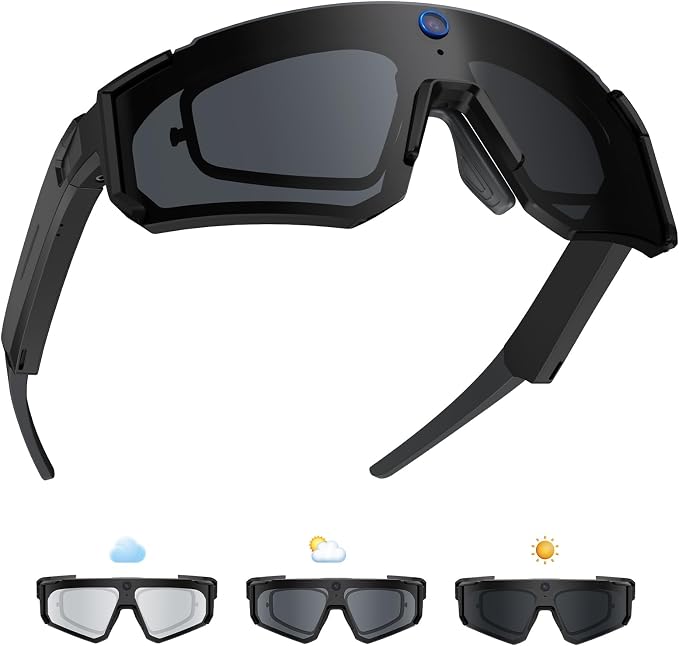 Smart Glasses with Camera and Bluetooth, POV Glasses with Photochromic Lens, 32MP Anti-Shake Camera, EIS Stabilization, IP64 Waterproof Sports Sunglasses for Cycling Running Hiking Baseball