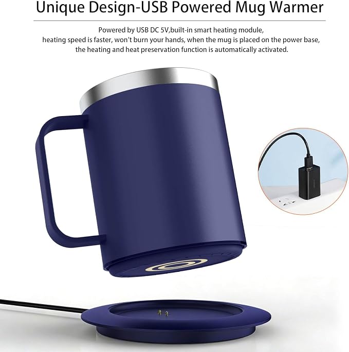 Smart Temperature Control Coffee Mug for Desk,Heated Cup with 10Hrs Auto Shut Off, USB Powered Mug Warmer Set (12oz-Royal Blue)