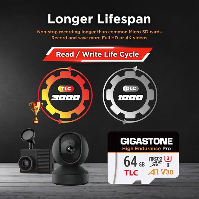 【5 Yrs Free Data Recovery】【Dash Cam】 GIGASTONE 64GB Micro SD Card 2-Pack, TLC High Endurance Pro, Speed Up to 95MB/s, Compatible with REDTIGER Rove VIOFO VANTRUE PRUVEEO, MicroSDXC UHS-I A1 V30 U3
