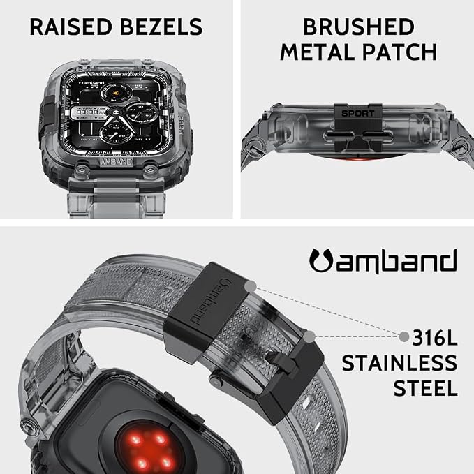 amBand Bands Compatible with Apple Watch 9/8/7 41mm, M1 Sport Series Rugged Case with TPU Strap Military Protective Tough Cover Bumper for iWatch SE3/SE2/SE/6/5/4 40mm Men Women Crystal Black