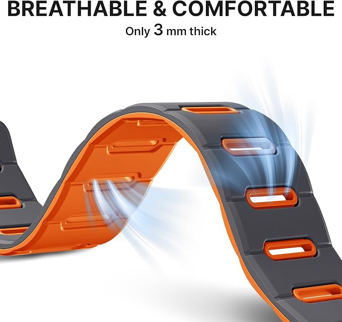 Bandletic Reversible Magnetic Band Compatible with Apple Watch Bands for Women 40mm 41mm 42mm(Series 11 10) 38mm Men, Strong Magnet Sports Strap for iWatch Series 9 8 7 6 5 4 SE 3-1, Space Gray/Orange
