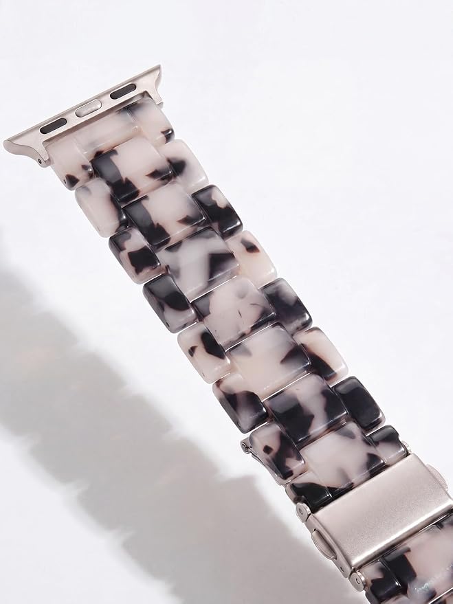 V-MORO Resin Bands Compatible with Apple Watch Series 8/9/10/11 44/45/46/42mm Lightweight Fashion Strap with Starlight Stainless Steel Buckle for iwatch Ultra 49mm Series 7/SE/6/5/4/3/2/1(Tortoise Stone)