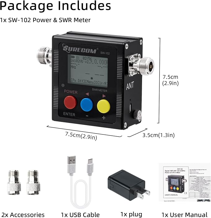 Mcbazel Surecom SW-102 Digital VHF/UHF 125-525Mhz Antenna Power & SWR Meter