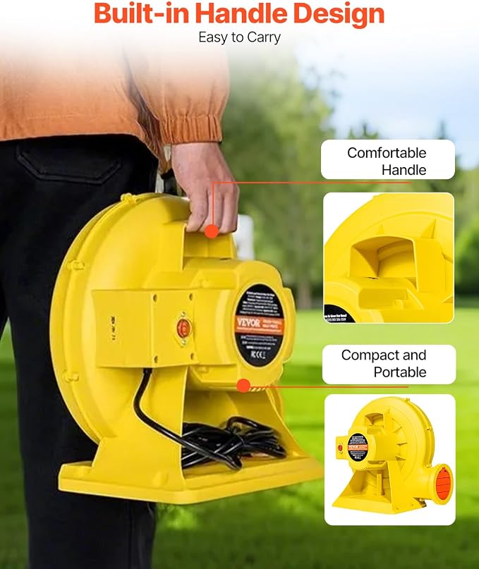 VEVOR Inflatable Blower, Electric Air Blower, Bounce House Blowing Pump, Commercial Corded Fan Pump for Castle Wate Slides Water Slide Bouncy Castle