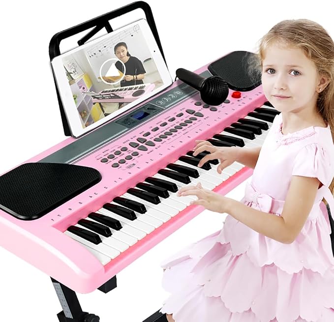 iMeshbean 61 Key Keyboard Piano,Electric Piano Keyboard with Stand for Beginners,Digital Music Keyboard with Microphone,Keyboard stand,Built-In Stereo Speakers
