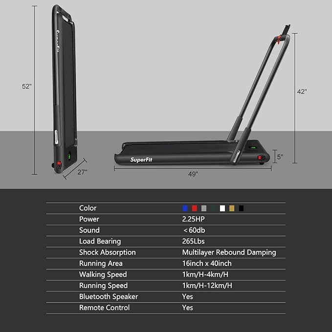 Goplus 2 in 1 Folding Treadmill, 2.25HP Under Desk Electric Superfit Treadmill, Installation-Free with APP Control, Remote Control, Bluetooth Speaker, LED Display, Walking for Home